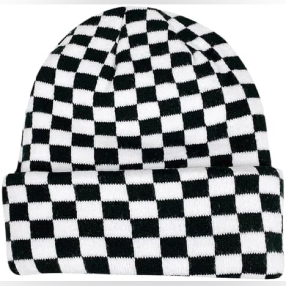 Checkered Black and White Beanie